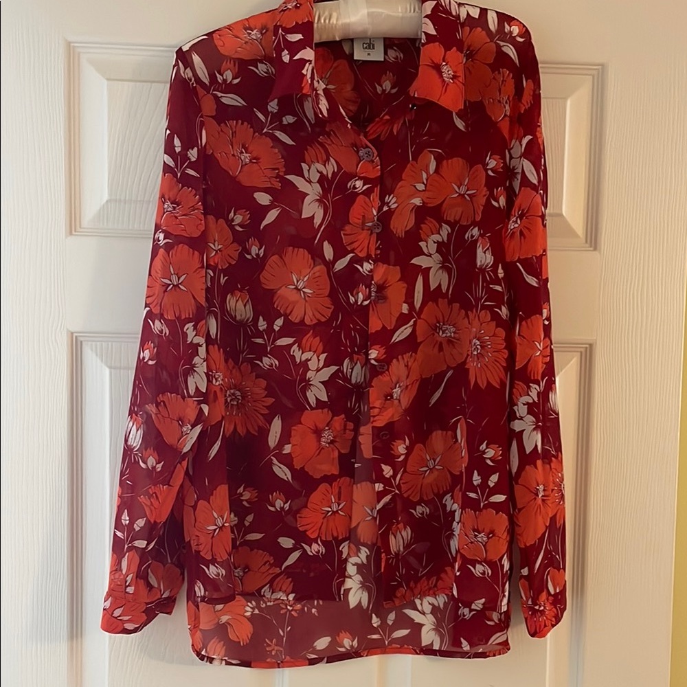 CAbi Red and Orange Floral Blouse